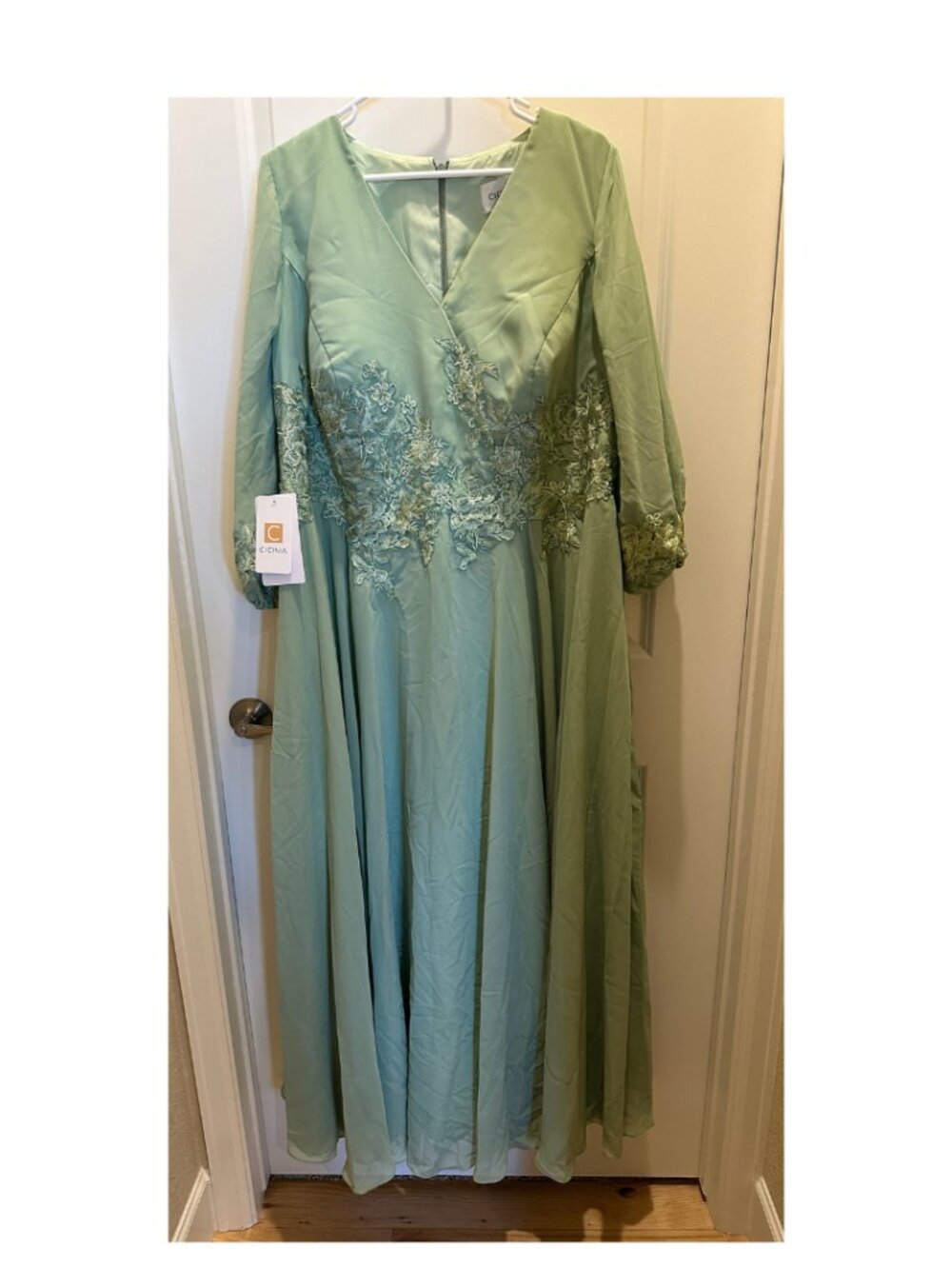 NWT Cicinia Long Sleeves Ankle Length Chiffon Mother Of The Bride Dusty Sage - Picture 4 of 13